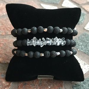 Genuine crystal quartz boho beaded bracelets set
